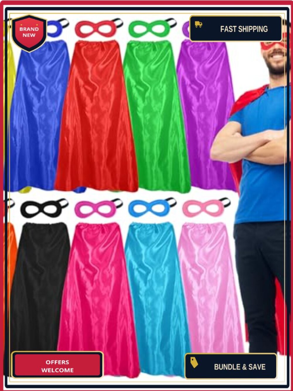 Superhero Capes and Masks for Adults 10 Pack Satin Costume Bulk